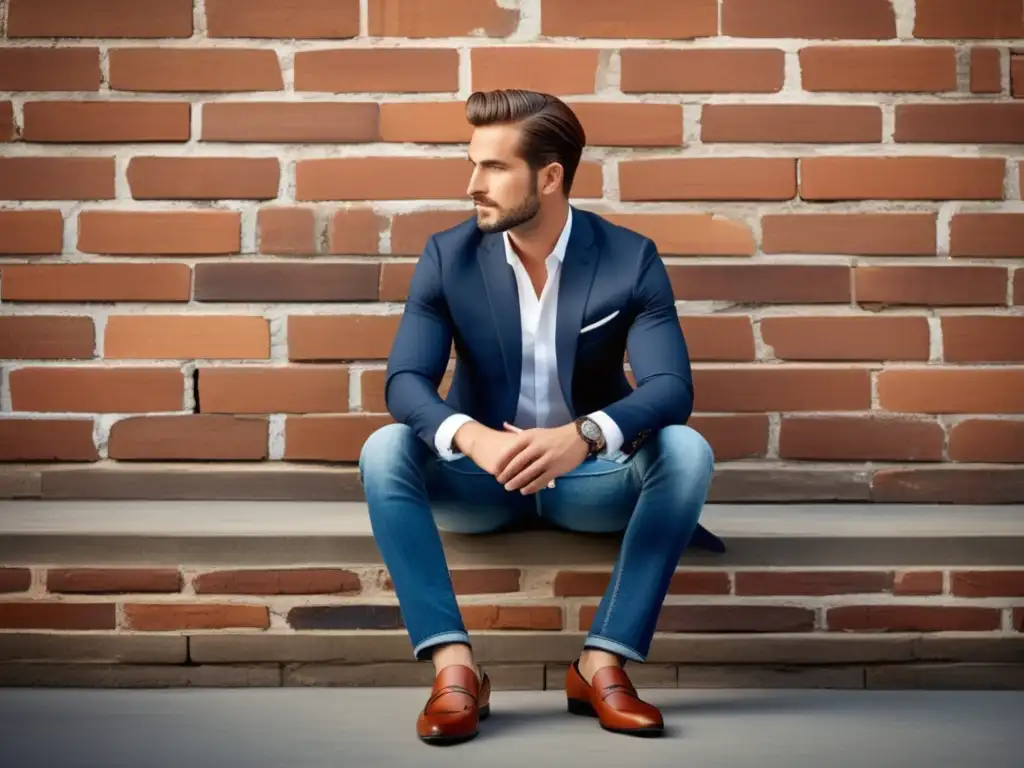 Zapatos de moda para hombres: elegante hombre urbano con blazer y jeans, destaca sus sofisticados mocasines de cuero