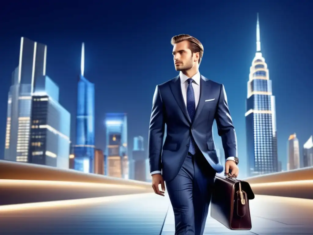 Elegante hombre en ciudad moderna Hombre elegante en ciudad moderna, tendencias moda masculina viajes ciudad