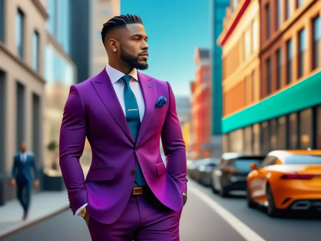 Hombre elegante en vibrante entorno urbano, resalta importancia de la moda masculina