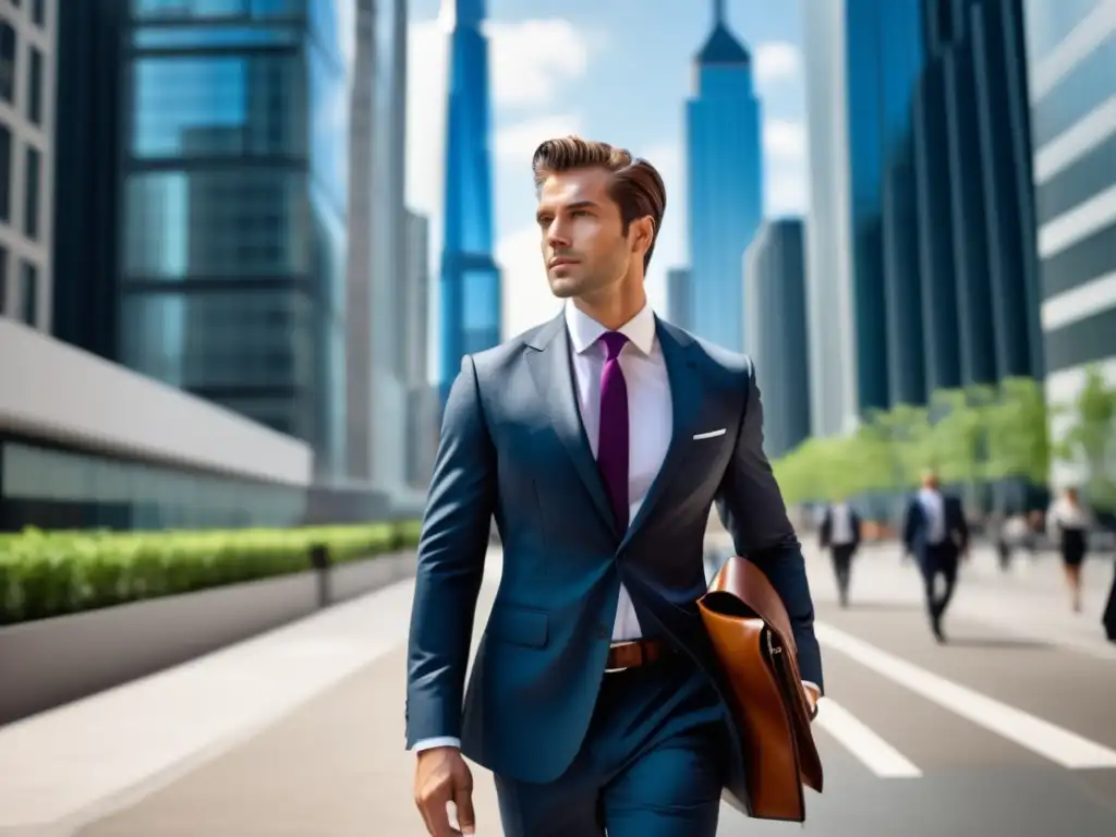 Hombre elegante caminando en la ciudad Hombre elegante en la ciudad: Tendencias moda masculina viajes ciudad