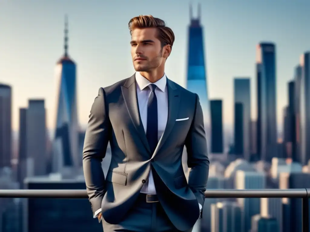 Modelo masculino en traje elegante, destacando calidad y profesionalismo en moda masculina