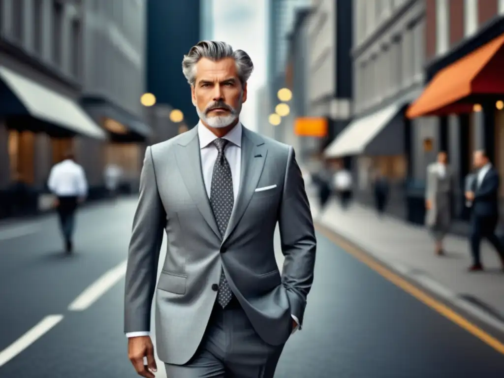 Moda masculina para superar la crisis de la mediana edad - Hombre elegante y seguro de sí mismo camina por la ciudad con estilo