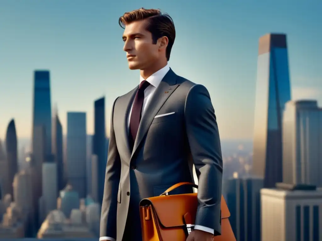 Tendencias elegancia masculina Hermès: hombre elegante con traje Hermès en una ciudad moderna