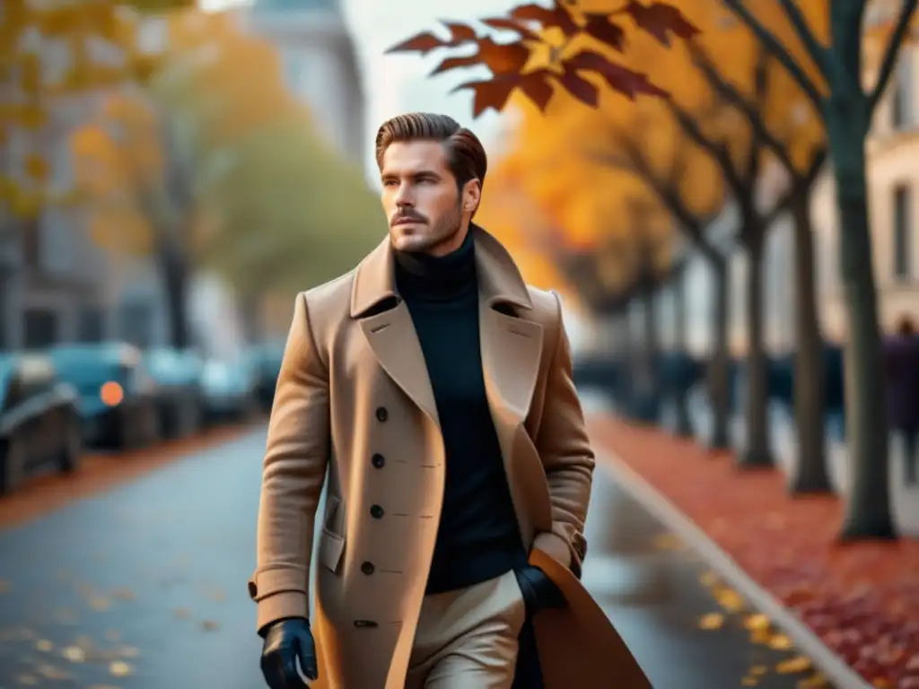 Moda masculina: hombre elegante caminando en otoño con influencia de las estaciones y colores vibrantes