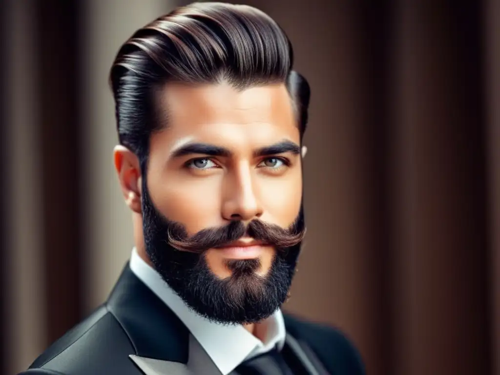 Hombre con barba y peinado perfecto, imagen de elegancia y cuidado masculino