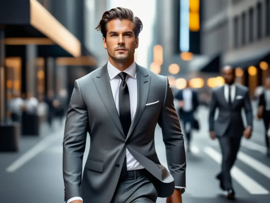 Hombre moderno en traje gris camina con estilo en la ciudad - Importancia del estilo personal en hombres