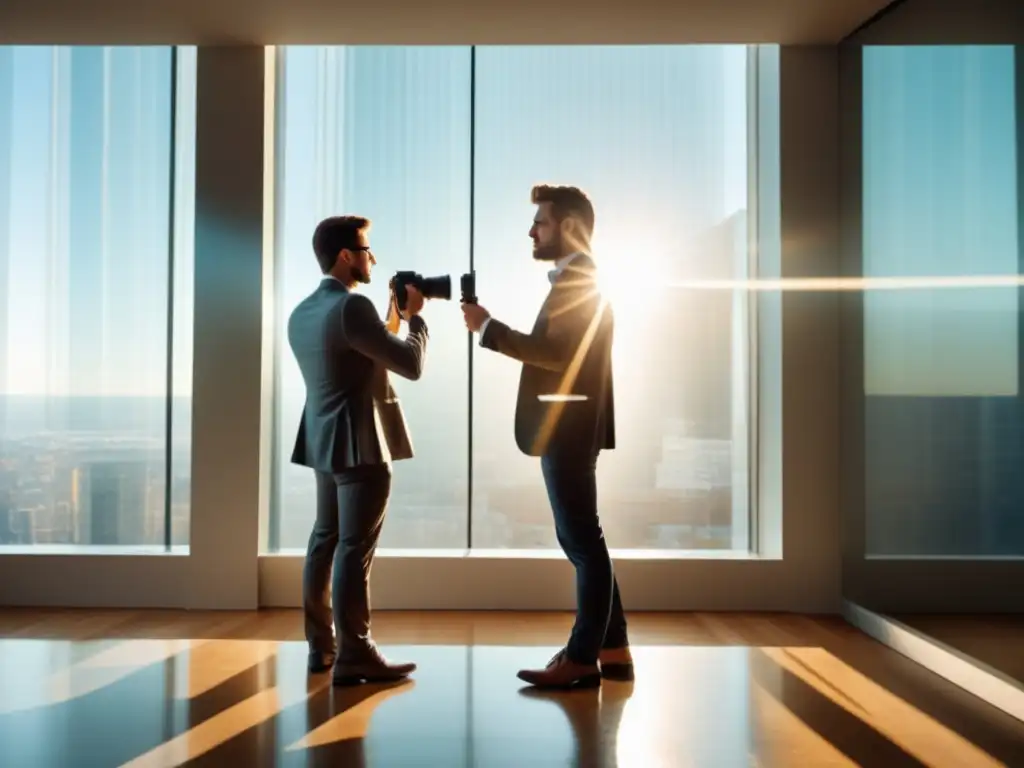 Consejos para reflejar tu estilo en fotos: hombre elegante capturando su reflejo en una ventana con luz natural