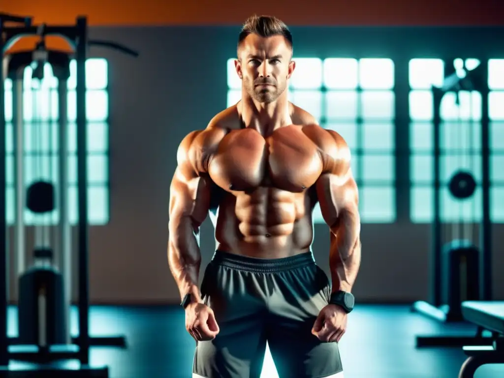 Un hombre en forma y musculoso realizando ejercicio en un gimnasio moderno