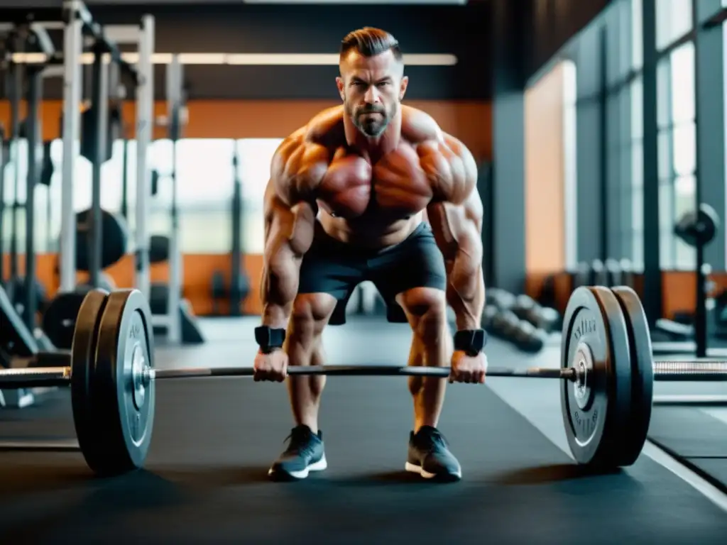 Hombre musculoso en gimnasio realizando ejercicio para mejorar vida sexual