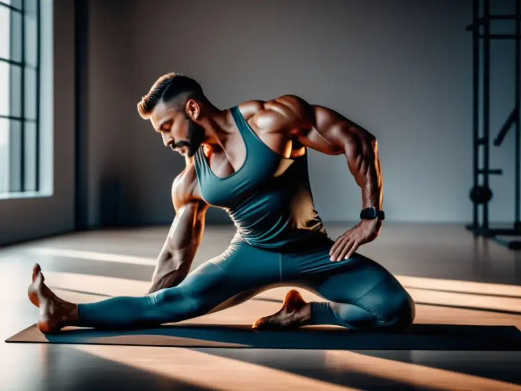 Hombre realizando ejercicios de estiramiento para aliviar la tensión muscular