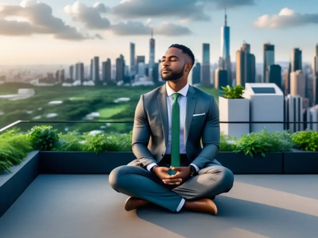 Hombre moderno en meditación con vista panorámica - Técnicas de meditación para hombres modernos