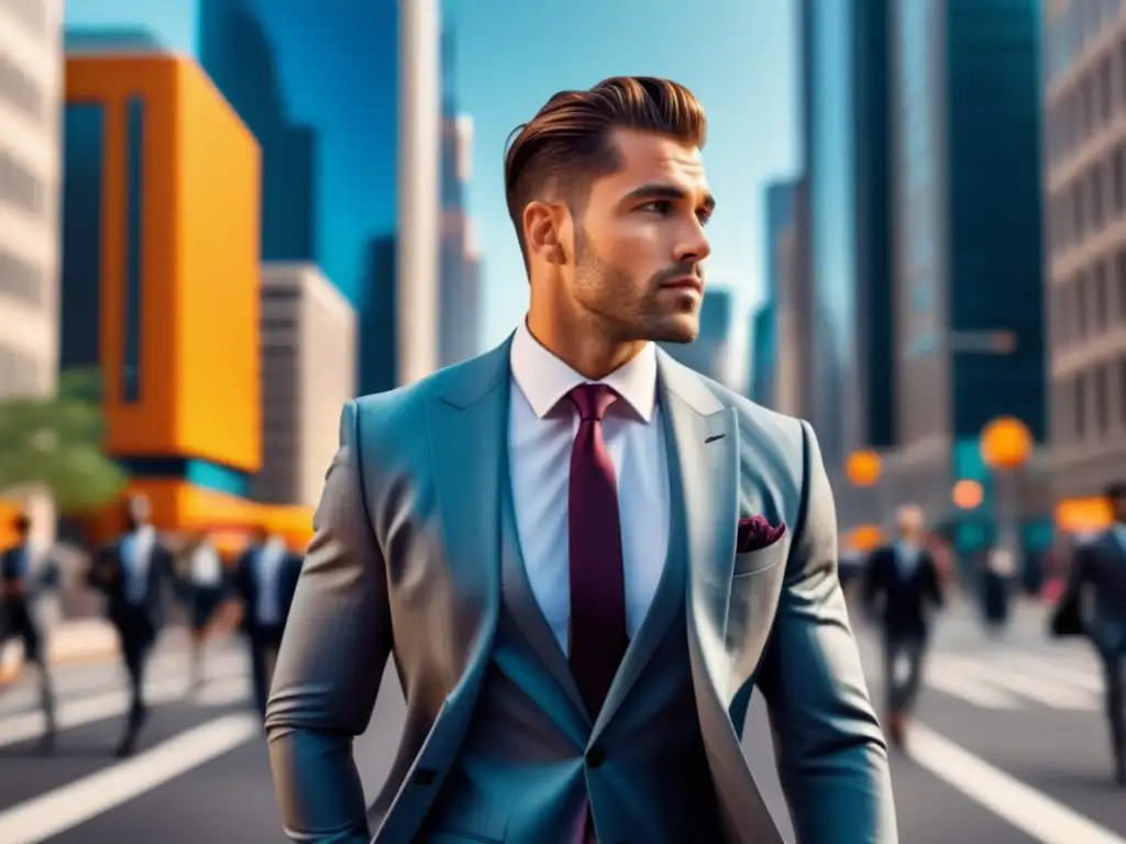 Moda masculina millennial: elegante hombre caminando seguro por la ciudad, destacando estilo y aspiracionalidad