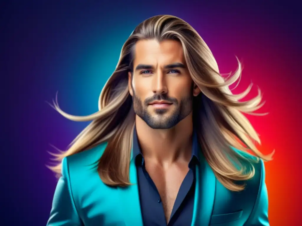 Consejos peinados hombres cabello largo: imagen de hombre con pelo largo y estilos de peinado, confiado y moderno