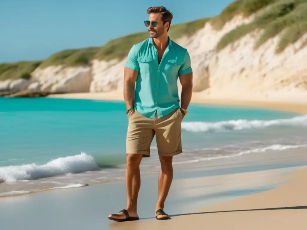 Ropa de viaje para hombres en la playa