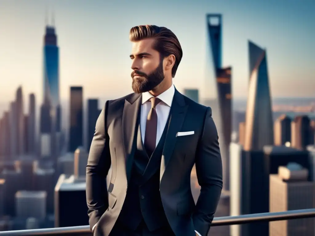 Hombre elegante en traje, ciudad moderna - Psicología moda masculina elecciones estilísticas