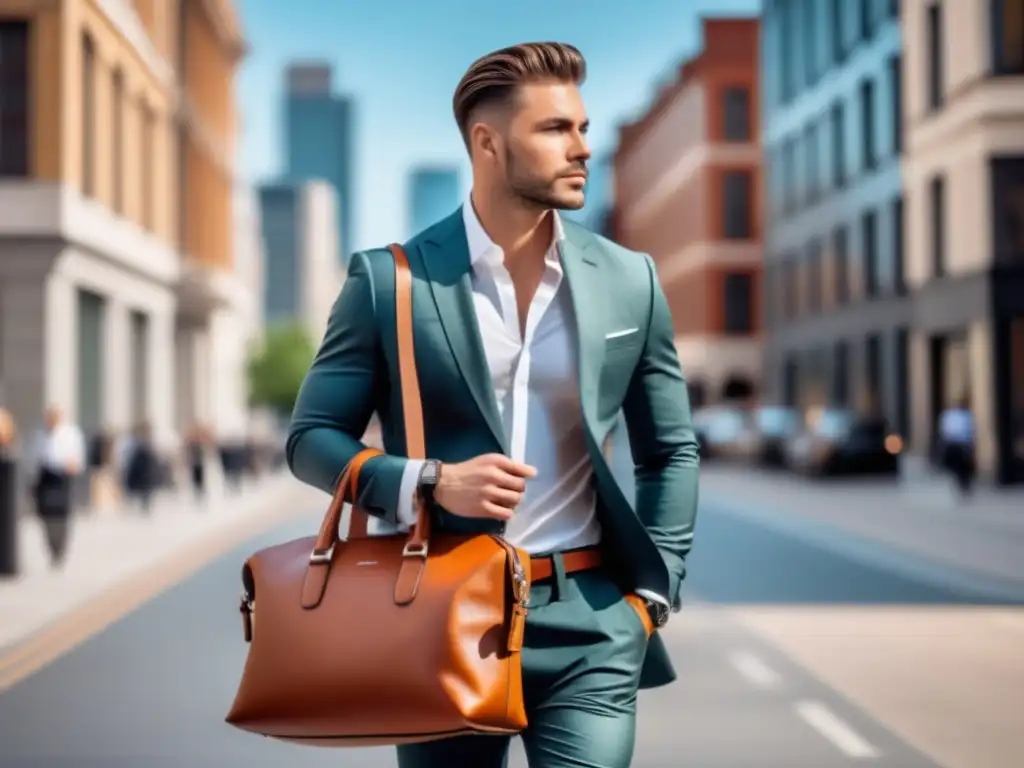 Hombre urbano con bolsa de cuero elegante y moderna - Bolsos de hombre tendencias actuales