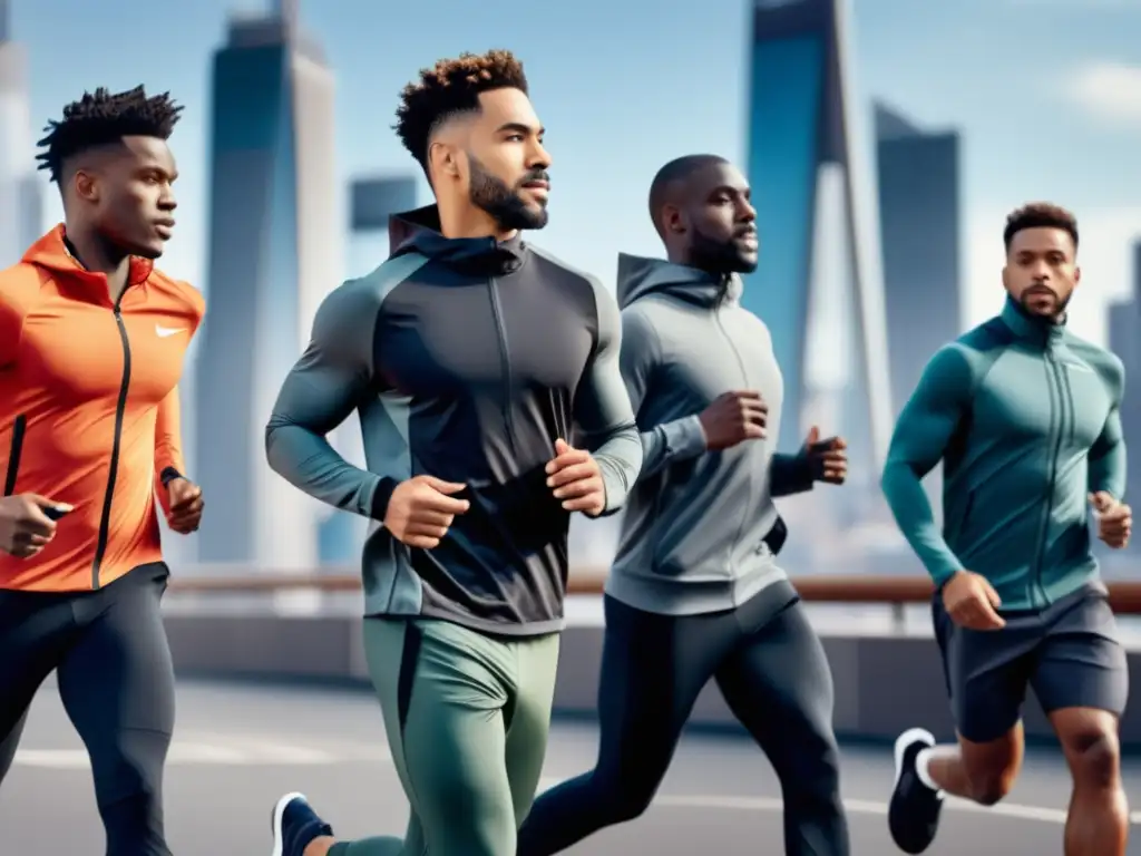 Hombres estilosos en activewear, actividades físicas y ciudad moderna