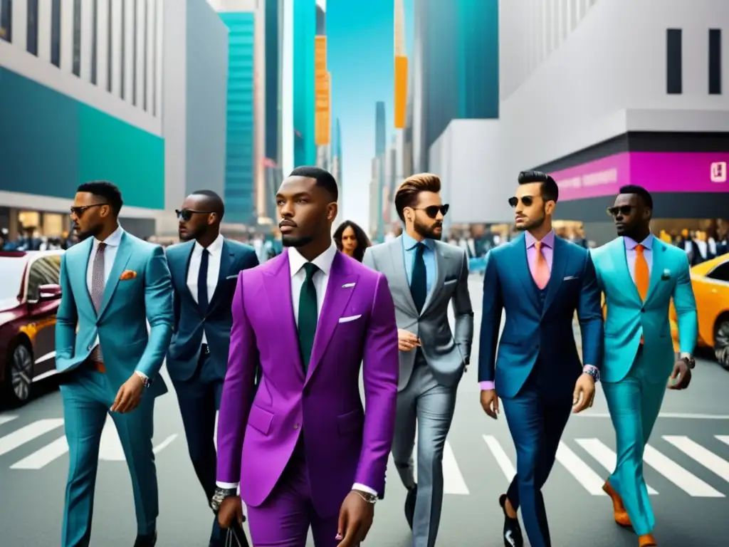 Tendencias moda masculina global en una calle de la ciudad con hombres elegantes