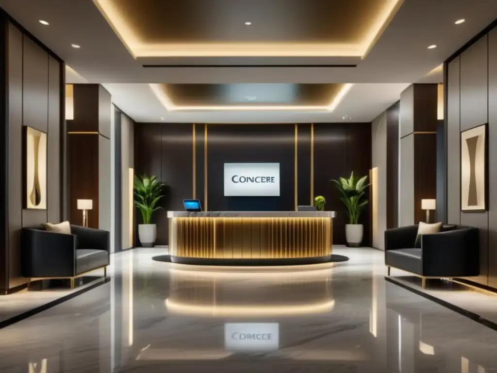 Lobby de hotel moderno y elegante Lobby de hotel moderno con conserje y equipamiento de alta tecnología