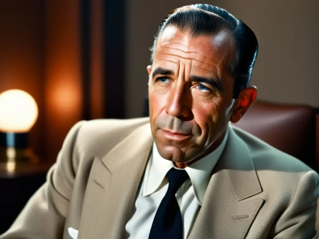 Retrato cercano de Humphrey Bogart durante una sesión de afeitado vintage