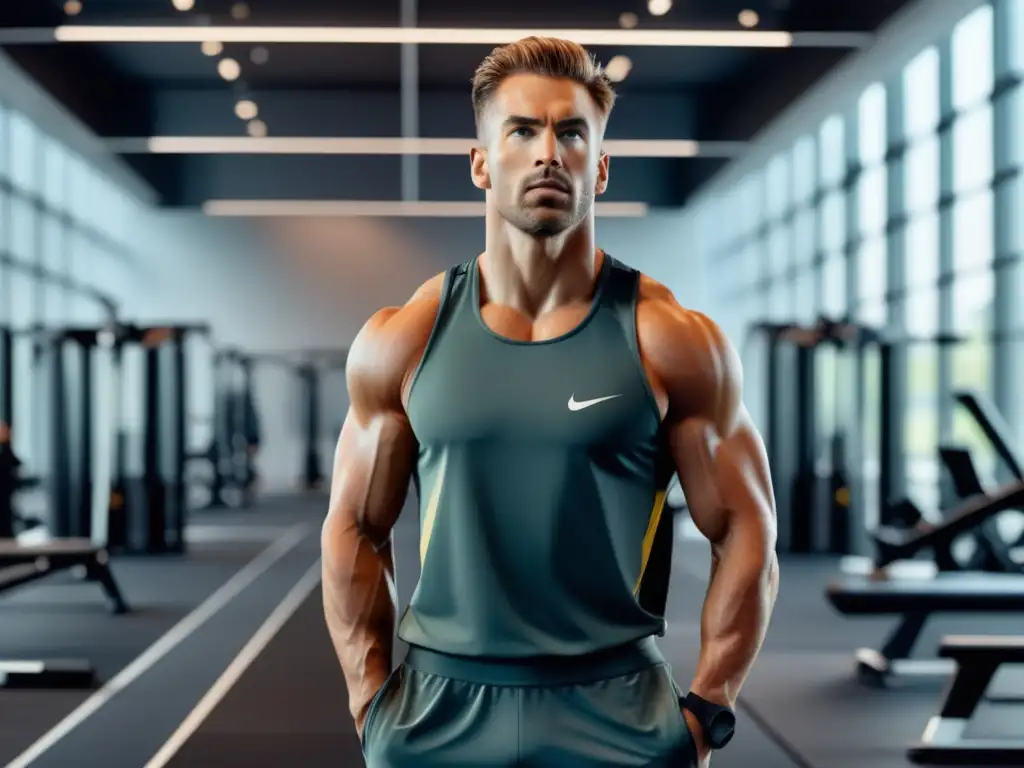 Hombre activo en gimnasio con activewear resaltando beneficios (110 caracteres)