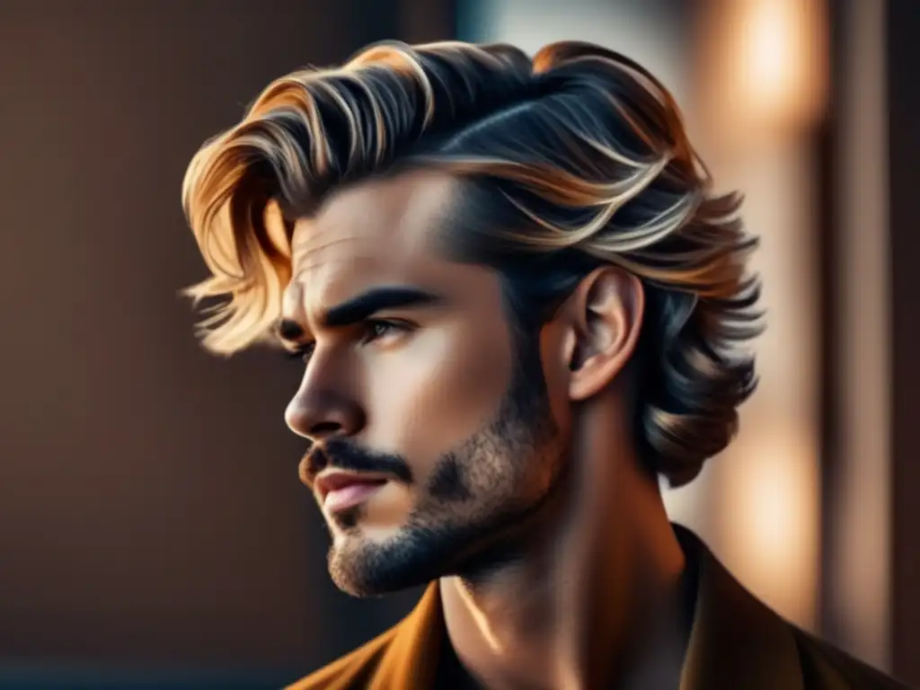 Hombre con cabello grueso y corte de pelo elegante, estilo moderno y masculino