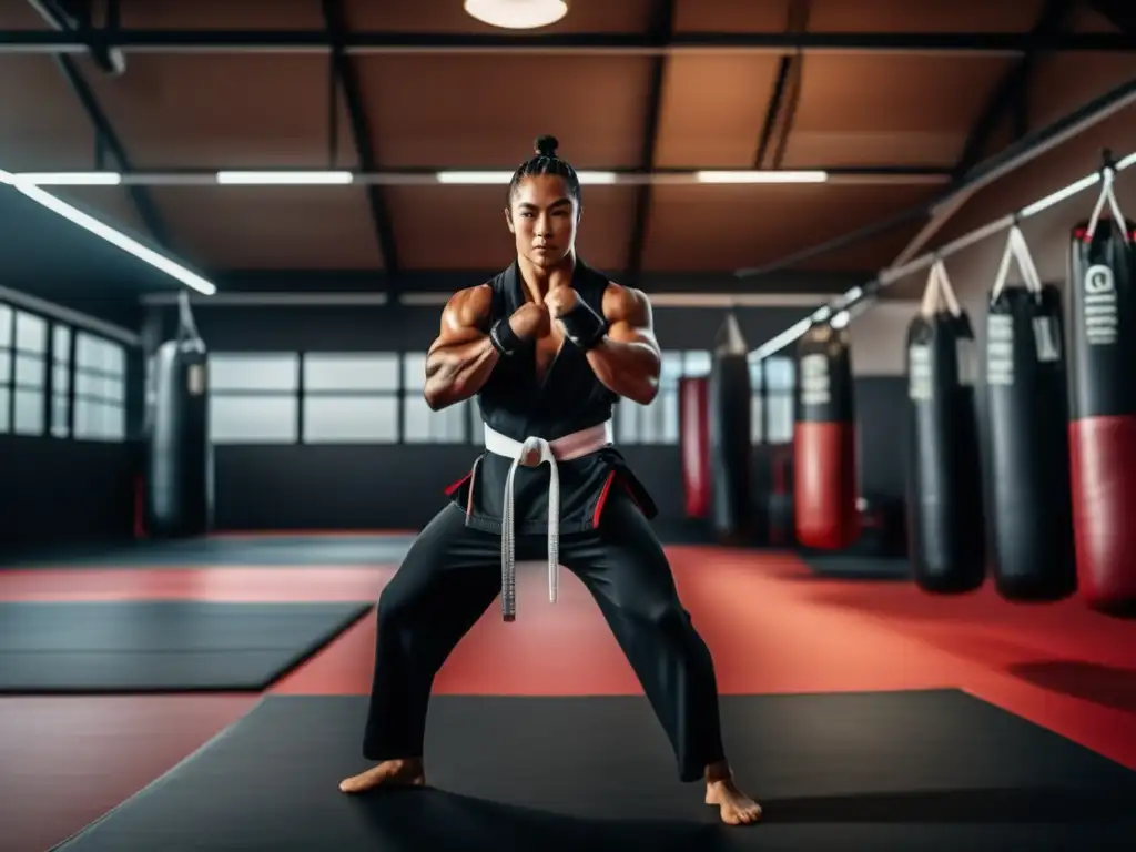 Profesional en artes marciales en modernas instalaciones de entrenamiento - Equipamiento para artes marciales de calidad