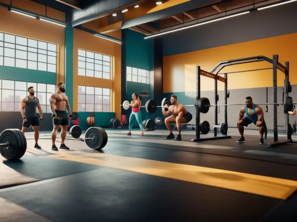 Beneficios del crossfit para hombres en gimnasio moderno con equipo y entrenador motivador