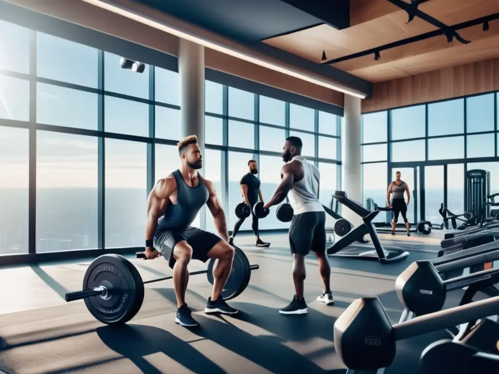 Gimnasio moderno con hombres en activewear: tendencia y beneficios