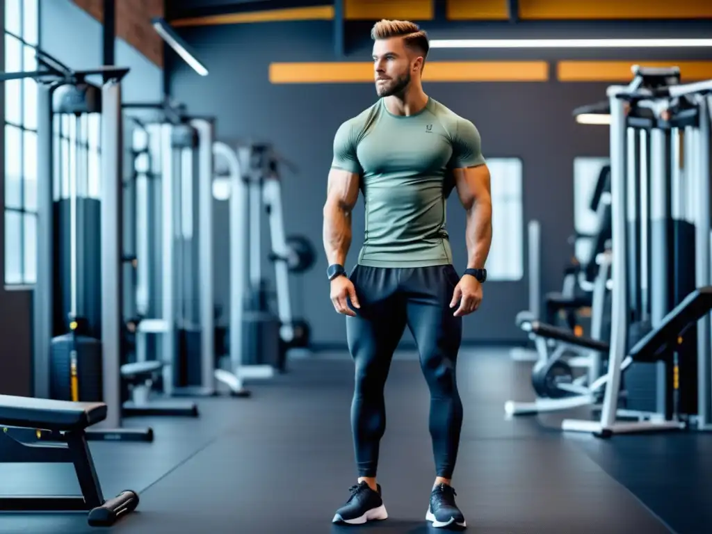 Hombre atlético en gimnasio con activewear para ejercicio - Beneficios del activewear para hombres