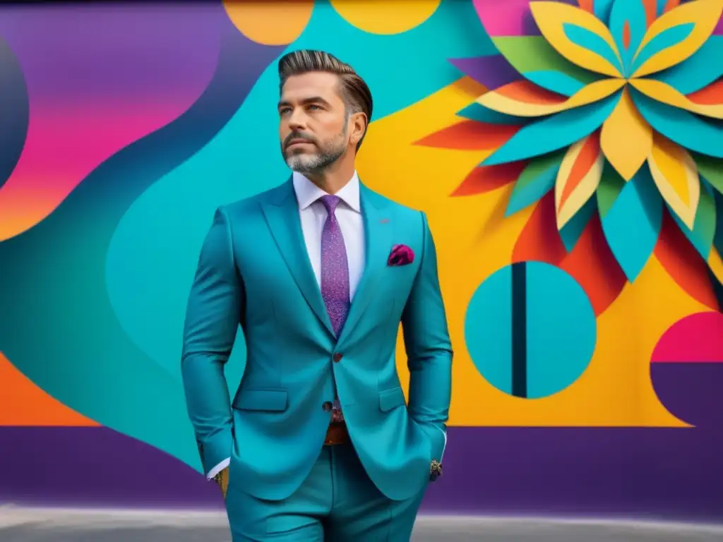 Hombre elegante en mural de arte callejero: Técnicas de fotografía estilo masculino