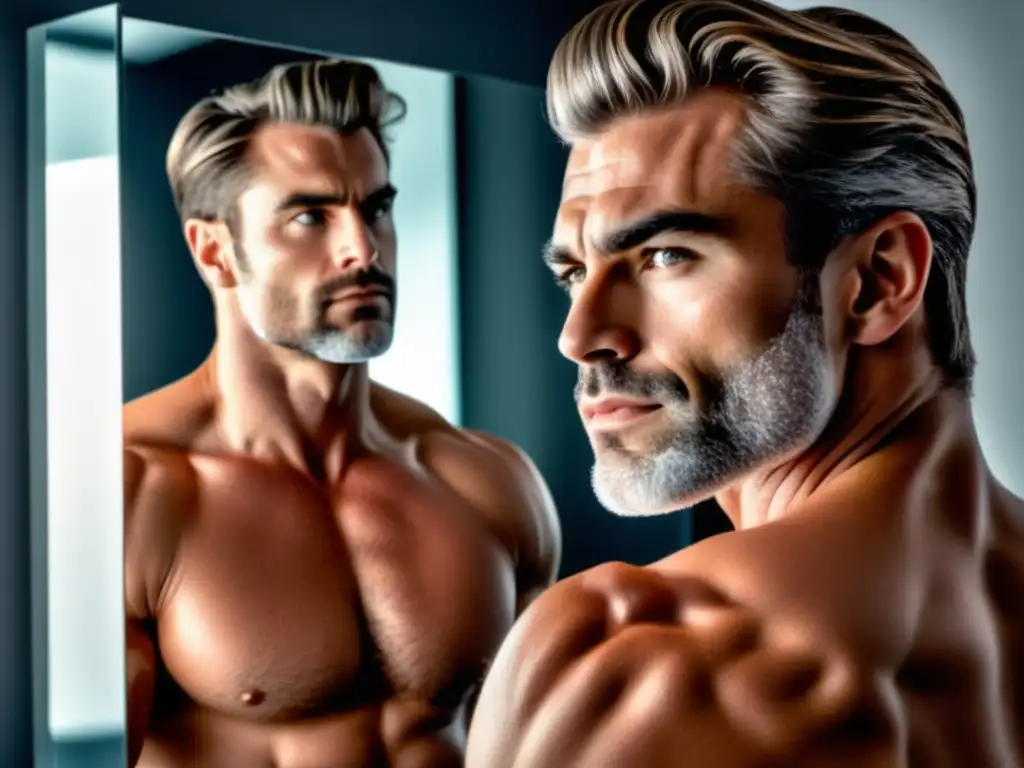 Hombre seguro de sí mismo con equilibrio hormonal y estilo masculino