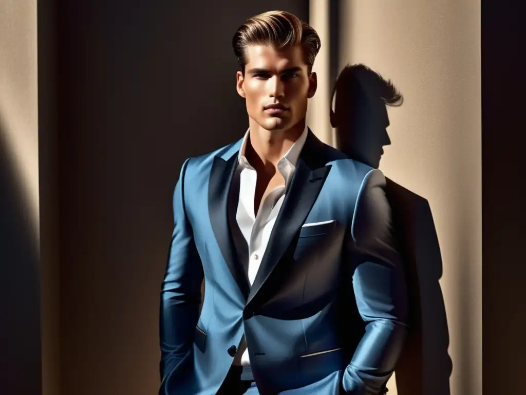 Consejos para fotografía de moda masculina - Imagen impactante de un modelo masculino con un traje elegante y accesorios de estilo