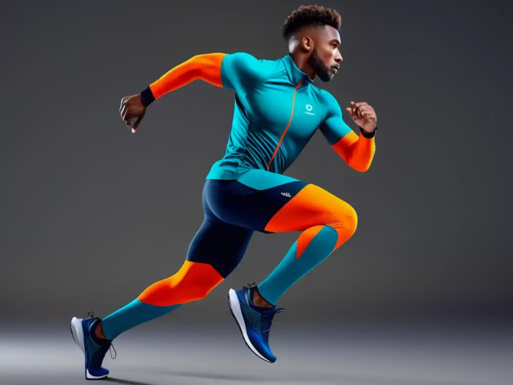 Ropa deportiva para hombre adaptable en una imagen de atleta dinámico con ropa moderna y vibrante en instalación deportiva contemporánea