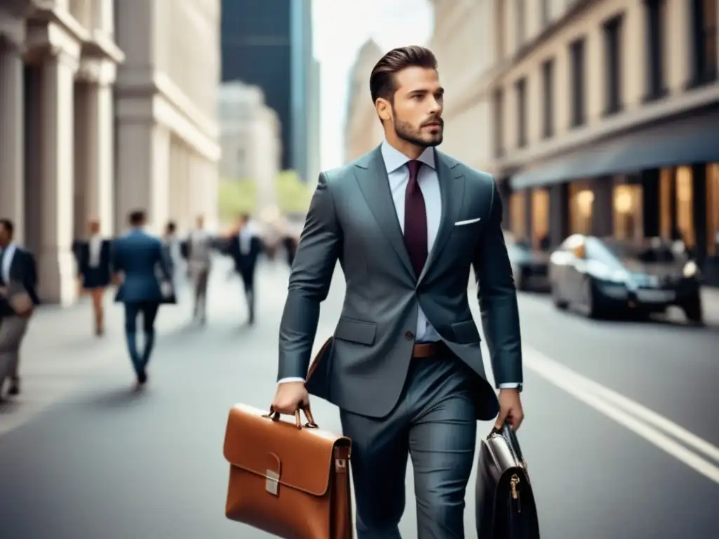 Hombre elegante con maletín de cuero, reflejando estilo y organización - Bolsos de hombre tendencias actuales