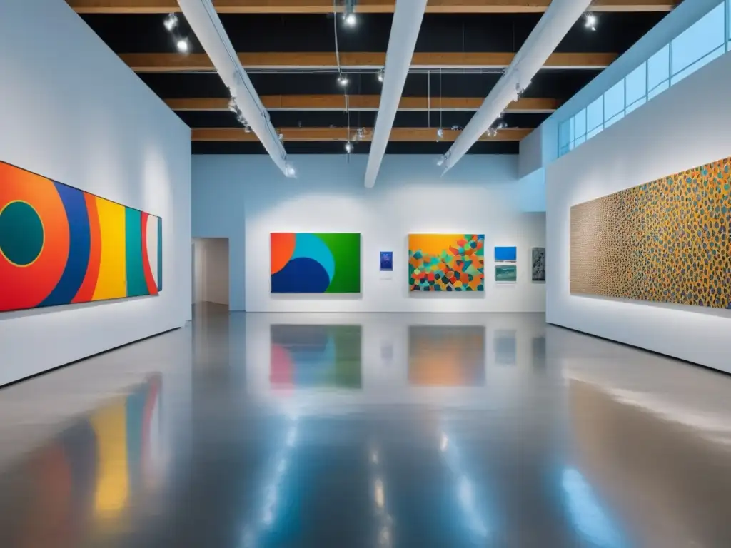 Galería de arte moderno con obras vibrantes y eclécticas