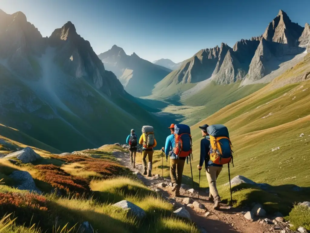 Equipo funcional para senderismo masculino en majestuoso paisaje montañoso