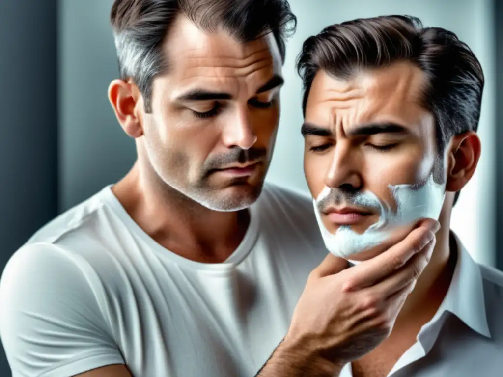 Alivio para piel picazón masculina: hombre aplicando crema con cuidado en brazo irritado