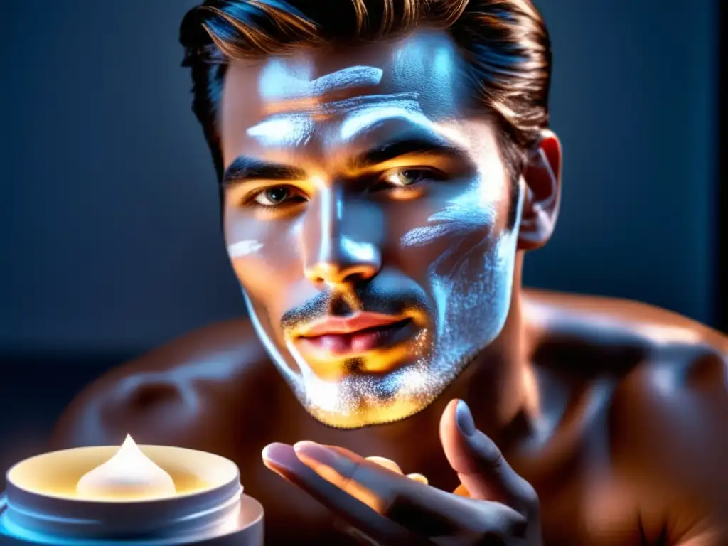 Hombre aplicando crema facial para rutina de cuidado masculina