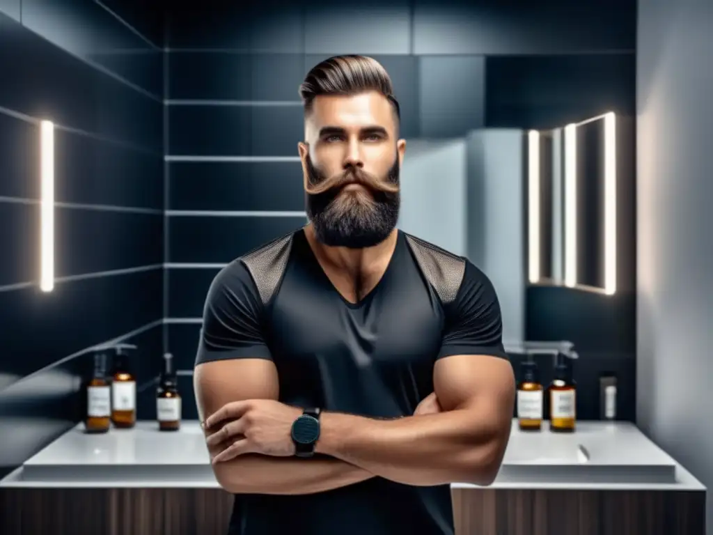 Productos para cuidado barba hombre en baño moderno