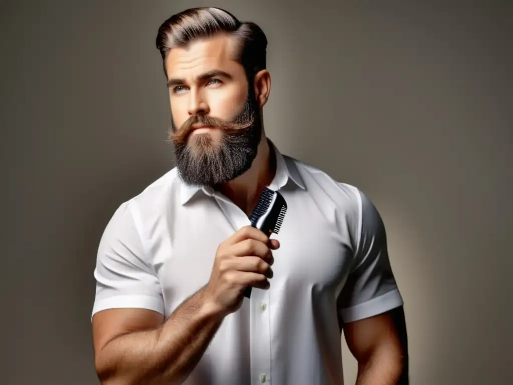 Hombre barbudo con productos de cuidado de barba para hombres