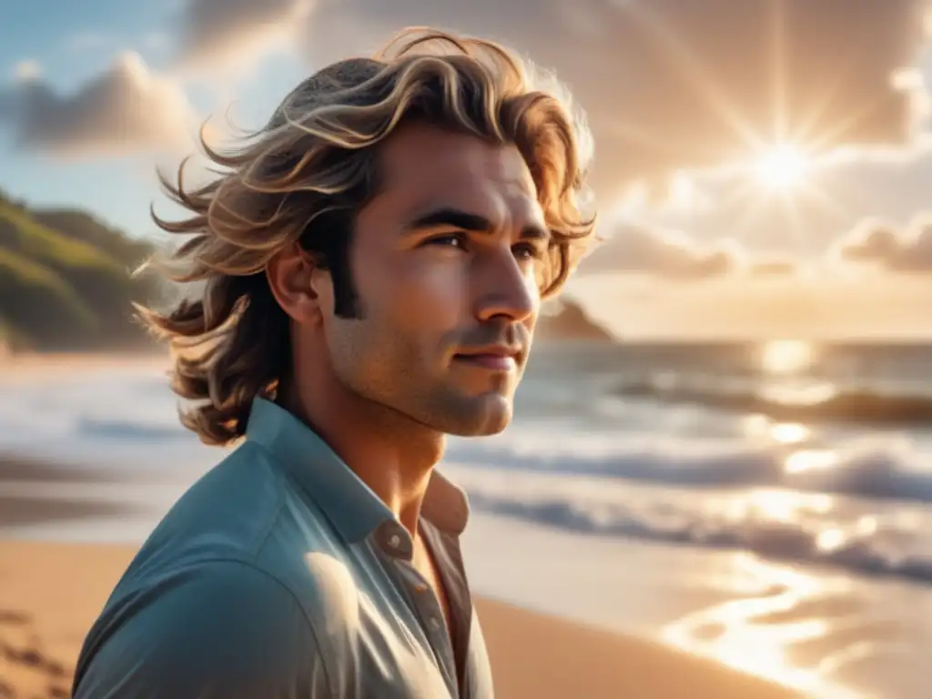 Hombre con cabello ondulado en playa, peinados hombres cabello ondulado