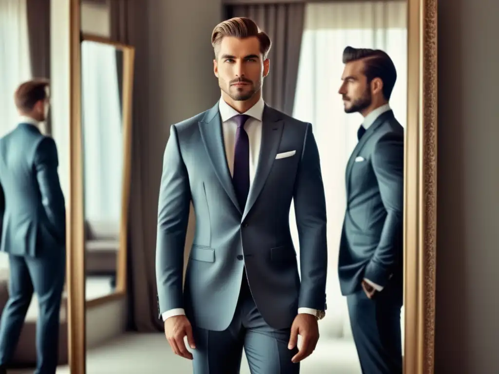 Hombre elegante con traje a medida, reflejando autoestima y la importancia de la moda en la identidad masculina