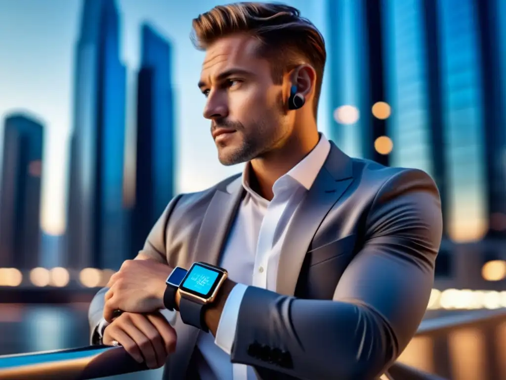 Hombre moderno con smartwatch y accesorios inteligentes