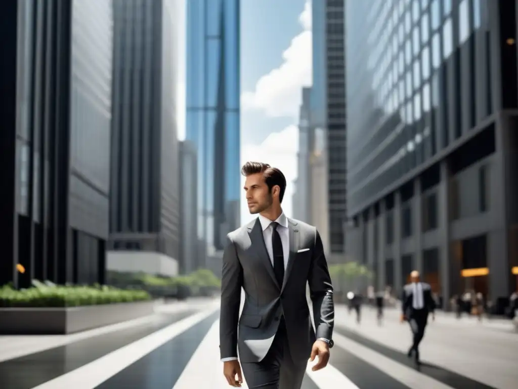 Consejos de moda masculina para viajar: Hombre elegante en traje gris en entorno urbano