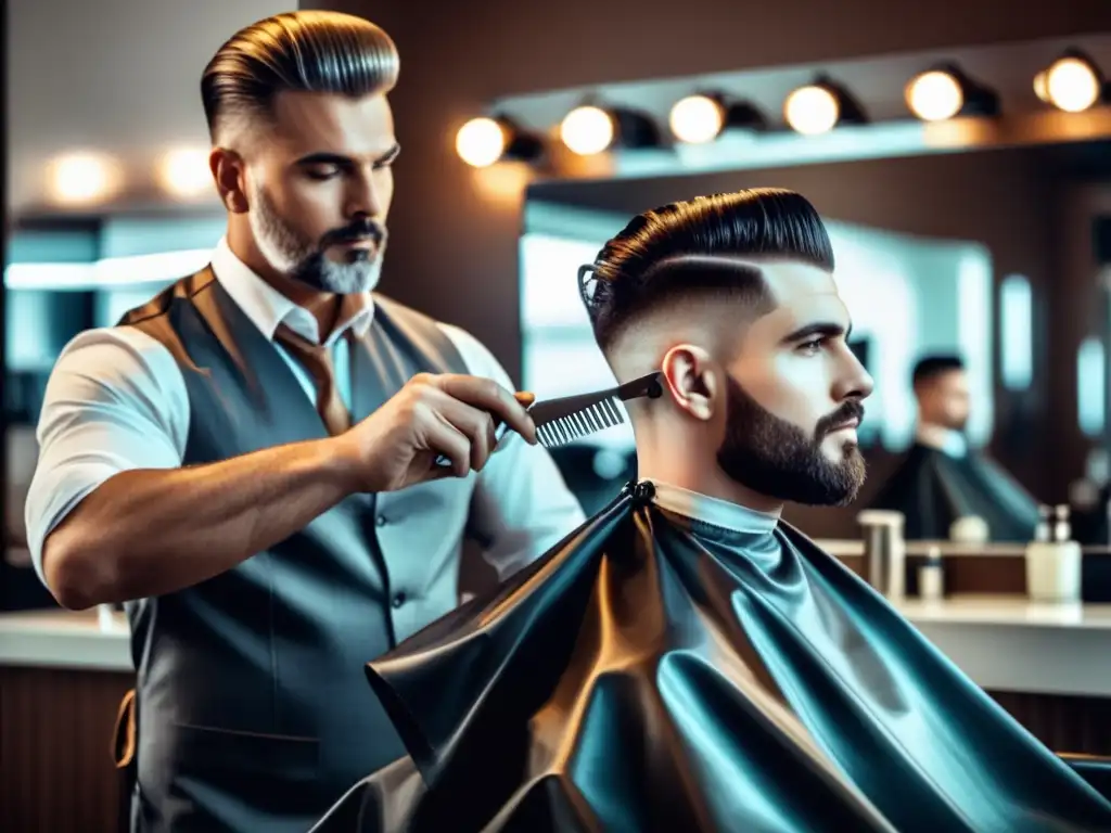 Hombre con corte rejuvenecedor en salón moderno - Cortes de pelo rejuvenecedores hombres