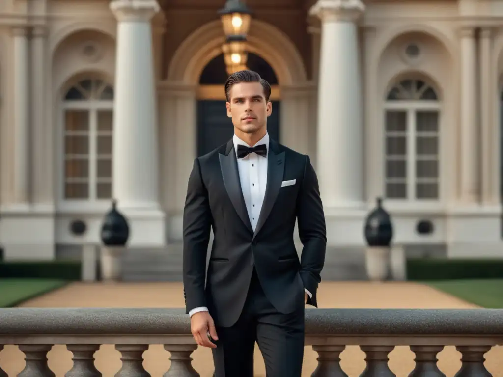 Evolución histórica moda masculina: elegante caballero en edificio lujoso