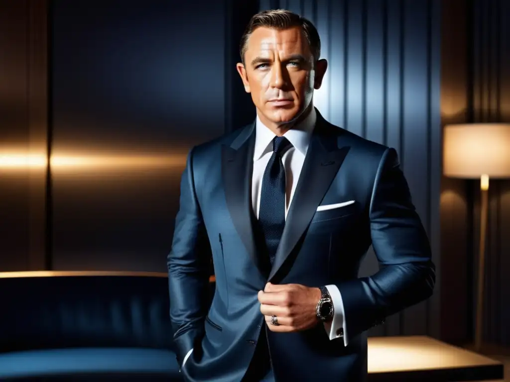 Estilo impecable de James Bond en un elegante traje para hombres, con detalles de lujo y sofisticación