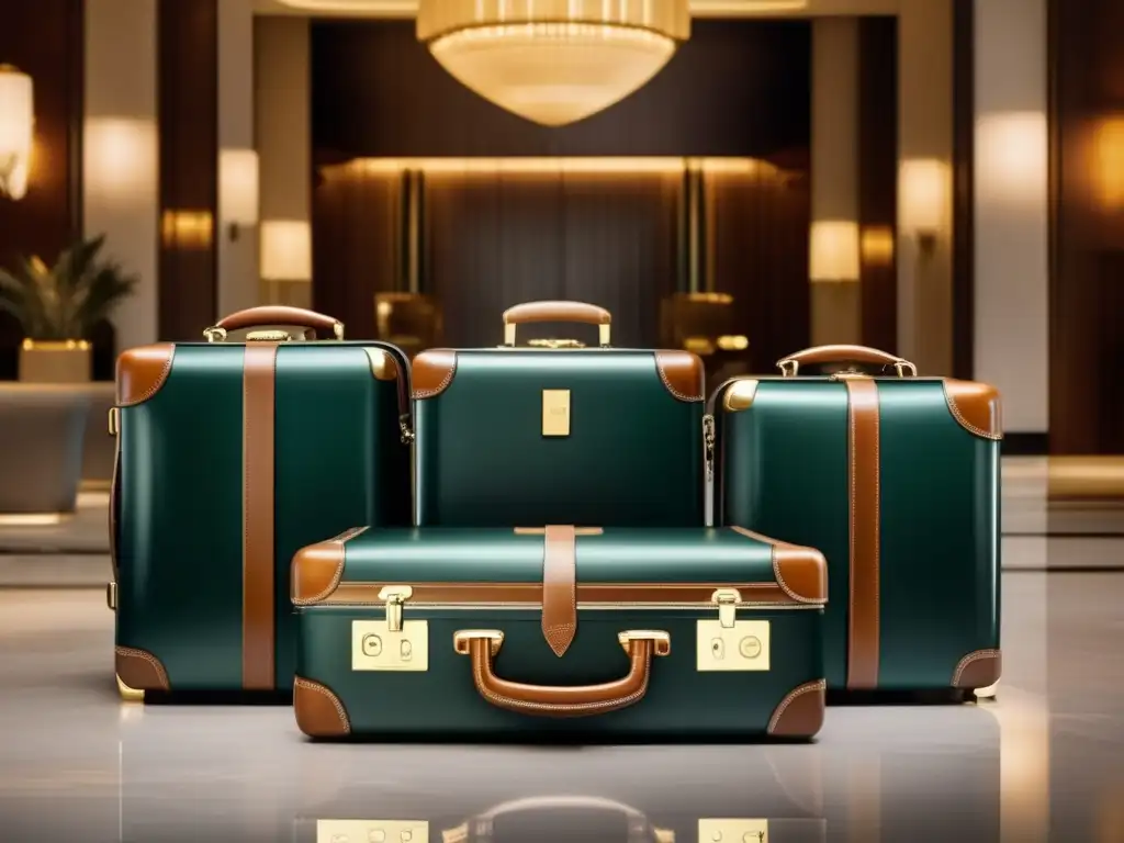Lujoso set de equipaje en hotel de lujo Beneficios equipaje lujo: moderno juego maletas 8k detallado, elegante, calidad premium, funcionalidad, opulencia