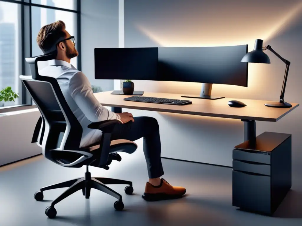 Beneficios postura ergonómica en moderna oficina